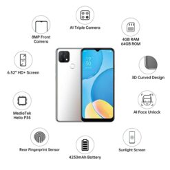 Oppo A15s 4GB Memory 64GB Storage Rainbow Silver Back Features
