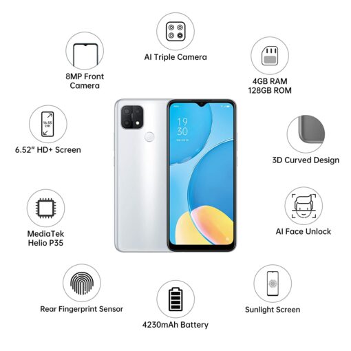 Oppo A15s 4GB Memory 64GB Storage Fancy White Features