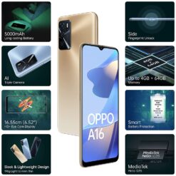 Oppo A16 4GB Memory, 64GB Storage, Royal Gold Features