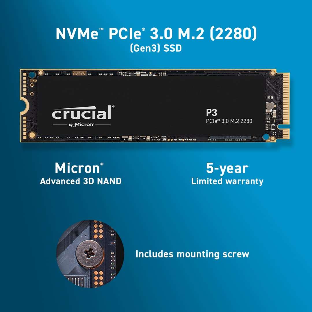 Crucial P3 Plus 1TB PCIe 4.0 3D NAND NVMe M.2 SSD, up to 5000MB/s -  CT1000P3PSSD8 