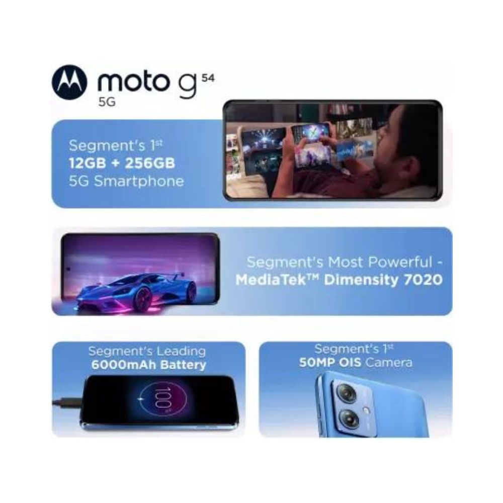 Motorola G54 5G, 12GB RAM, 256GB ROM, Pearl Blue, Smartphone
