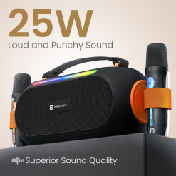 Portronics 25W Apollo 20 Wireless Bluetooth Portable Speaker price in India with karaoke mics, deep bass, RGB lights, EMI and Debit Card EMI available.