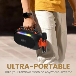 Portronics 25W Apollo 20 Wireless Bluetooth Portable Speaker price in India with karaoke mics, deep bass, RGB lights, EMI and Debit Card EMI available.