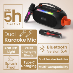 Portronics 25W Apollo 20 Wireless Bluetooth Portable Speaker price in India with karaoke mics, deep bass, RGB lights, EMI and Debit Card EMI available.