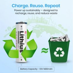 Portronics Lithius AA Rechargable Battery Type-C with 2220mWh capacity and 1.5V output. Buy online in India with fast Type-C charging.