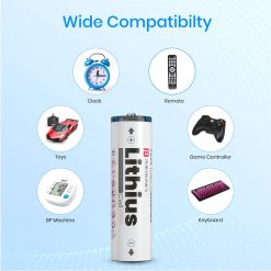 Portronics Lithius AA Rechargable Battery Type-C with 2220mWh capacity and 1.5V output. Buy online in India with fast Type-C charging.