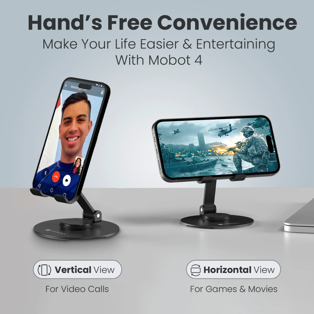 Portronics Mobot 4 universal mobile holding stand price in India. Adjustable, aluminum body, foldable design with EMI and Debit Card EMI options.