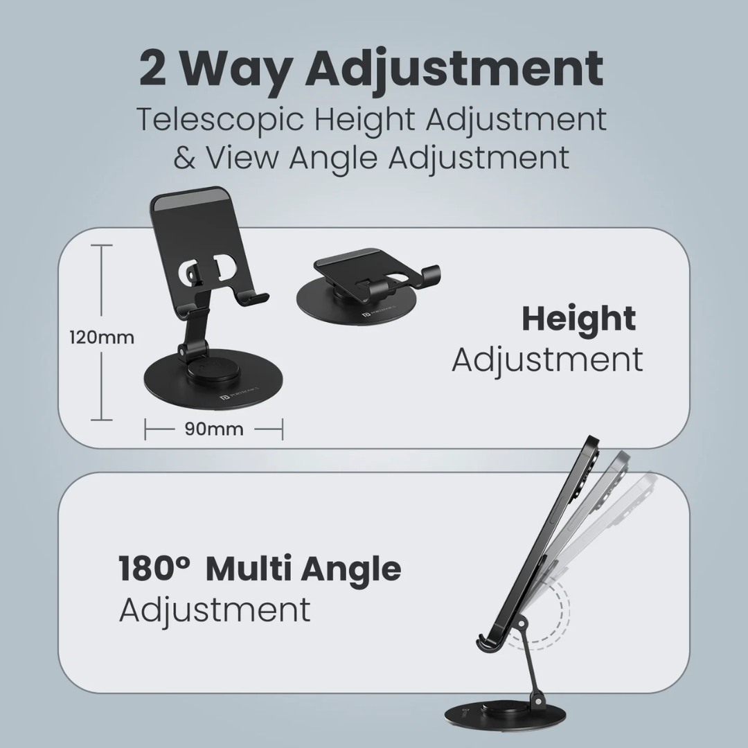 Portronics Mobot 4 universal mobile holding stand price in India. Adjustable, aluminum body, foldable design with EMI and Debit Card EMI options.