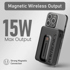 Portronics Revvo 10k 10000mah Wireless Powerbank with 15W wireless charging, 20W fast wired output, MagSafe stand, and LED display. Buy online in India.
