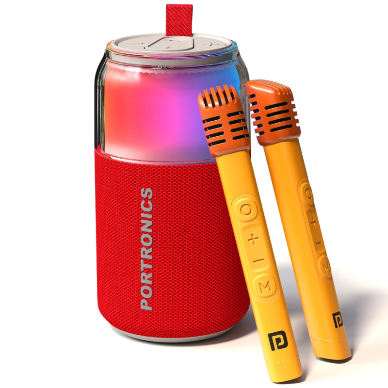 Portronics Talk Six wireless karaoke speaker with dual mics, 10W sound, RGB lights, Bluetooth 5.3, and portable design. Buy online in India.