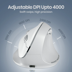 Portronics Toad Ergo 4 rechargeable vertical mouse for laptop in India. Ergonomic design, dual connectivity, adjustable DPI, EMI and Debit Card EMI.