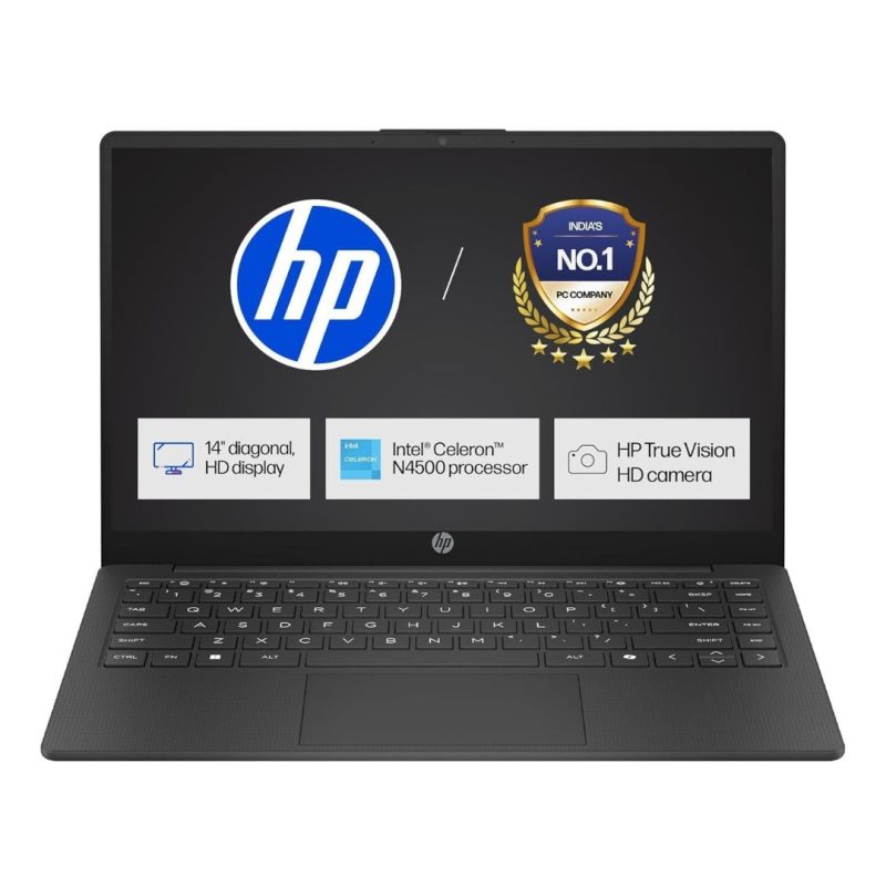 Buy HP 14s-DQ3149TU Celeron Laptop with EMI without Credit card, This HP Laptop comes with Intel Celeron N4500, 8GB RAM, 512GB SSD, 14-inch FHD Screen.