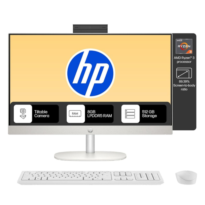 You can buy this HP Ryzen 3 AIO Business Desktop online in India on EMI, This All in One Desktop Comes with 8GB RAM, 512GB SSD and 24 inch FHD Display