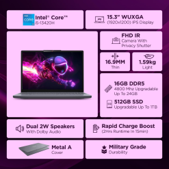 Lenovo IdeaPad Slim 3 i5 13th Gen 15.6 inch Laptop with 8GB RAM, 512GB SSD, Windows 11 and MS Office for smooth daily work. 83K100CAIN