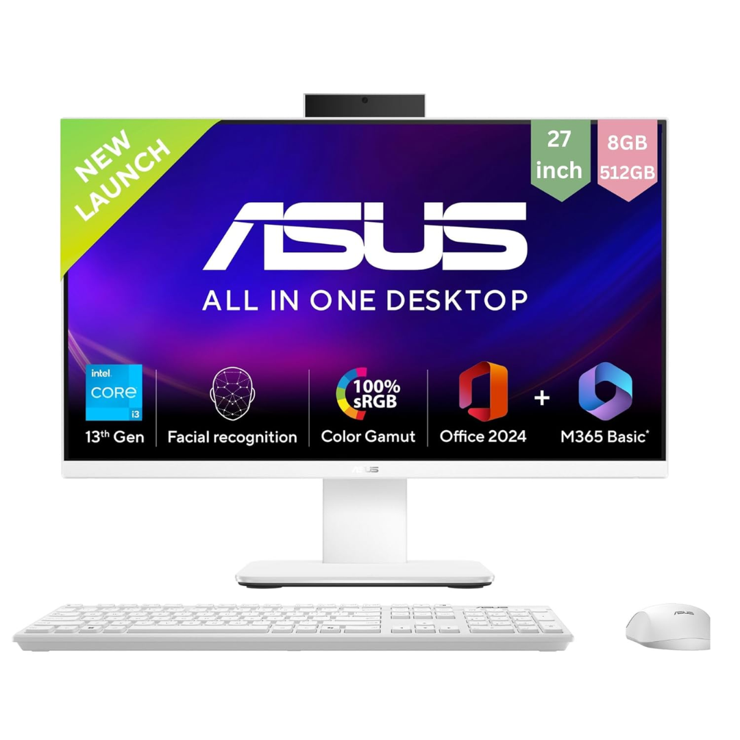 Buy ASUS V470 AiO i3-1315U All-in-One PC Online in India with 8GB DDR5 RAM, 512GB SSD and 27-inch display. Ideal all-in-one PC for office and home use.