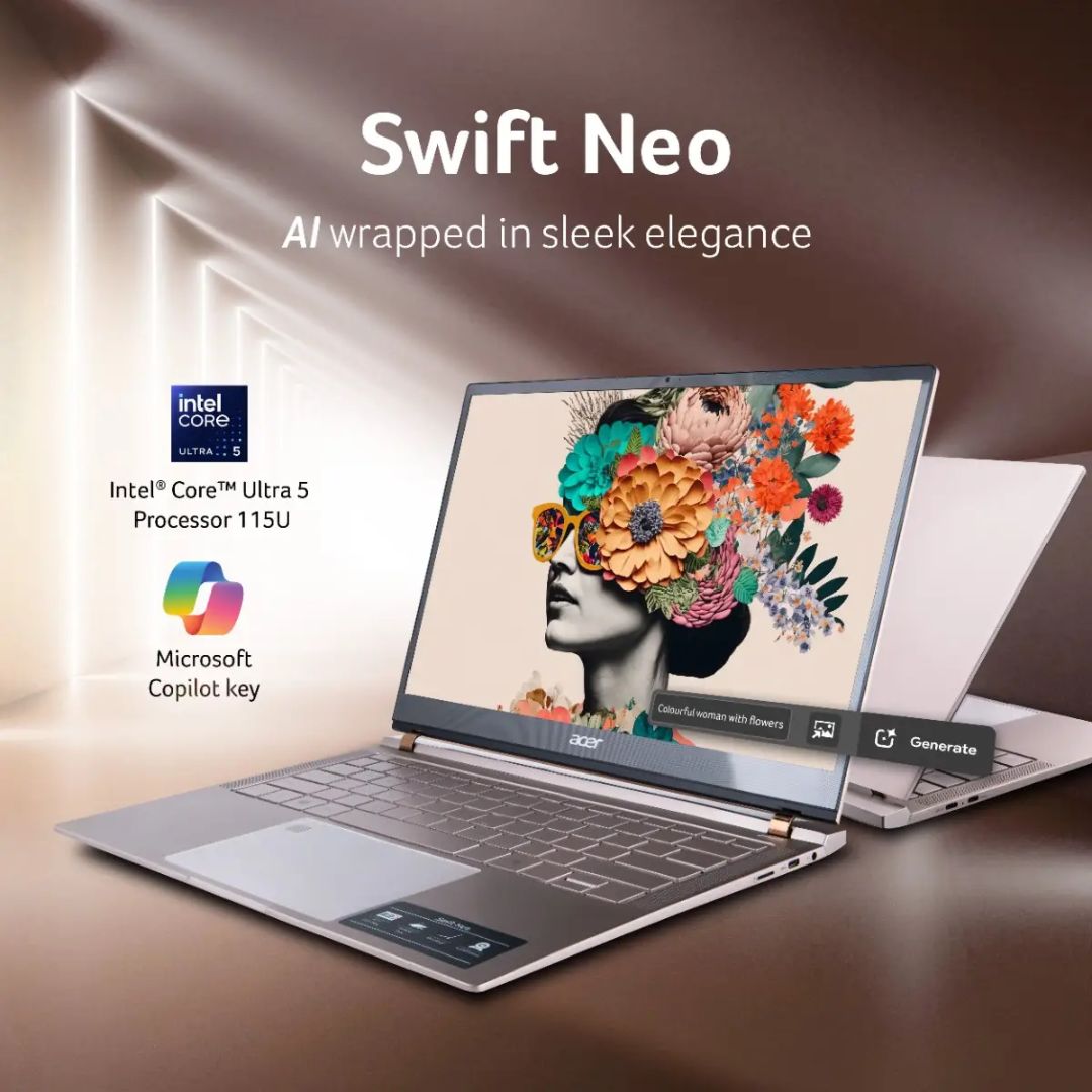 Acer Swift Neo Ultra 5 Laptop EMI in India with 16GB RAM, 512GB SSD, OLED display, Win+Office 2024. Buy Online at Best Price with EMI.